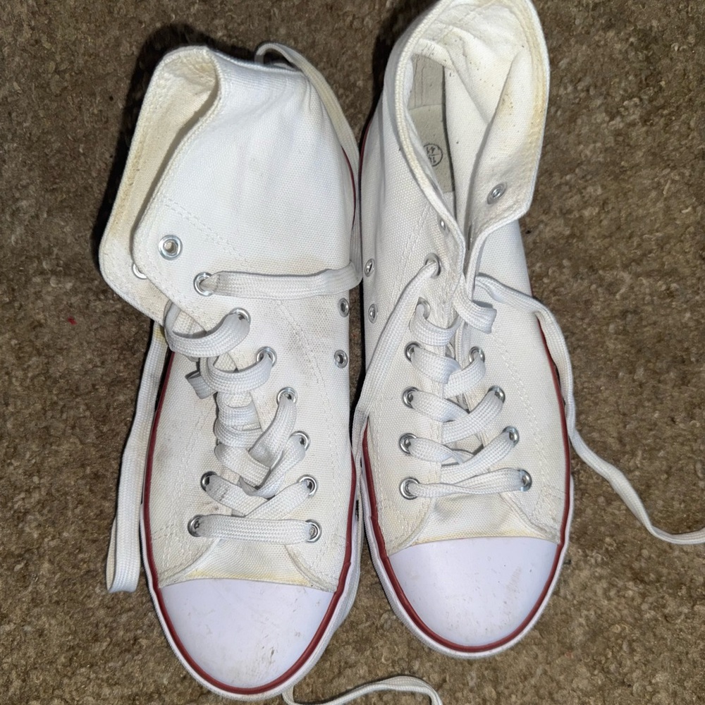 White High-Top Sneakers with Red Trim